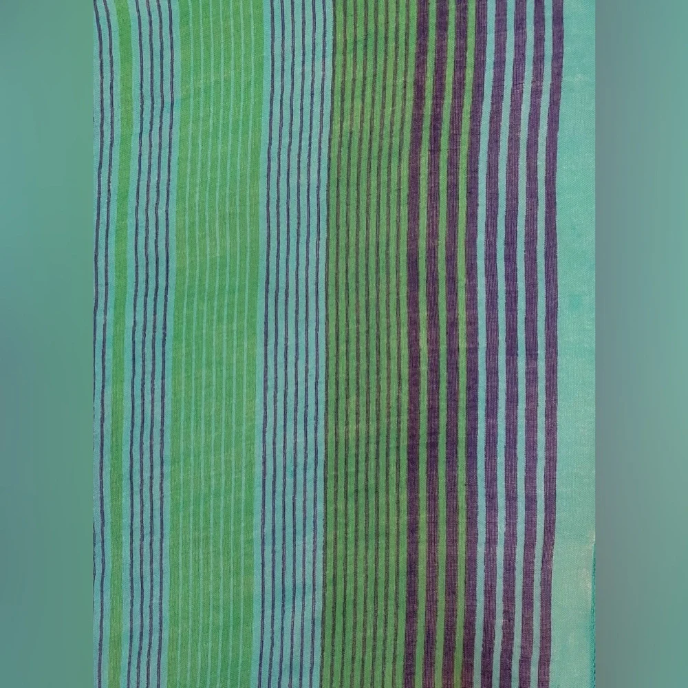Vintage Extra Large Striped Green and Blue Wrap shawl scarf pareo